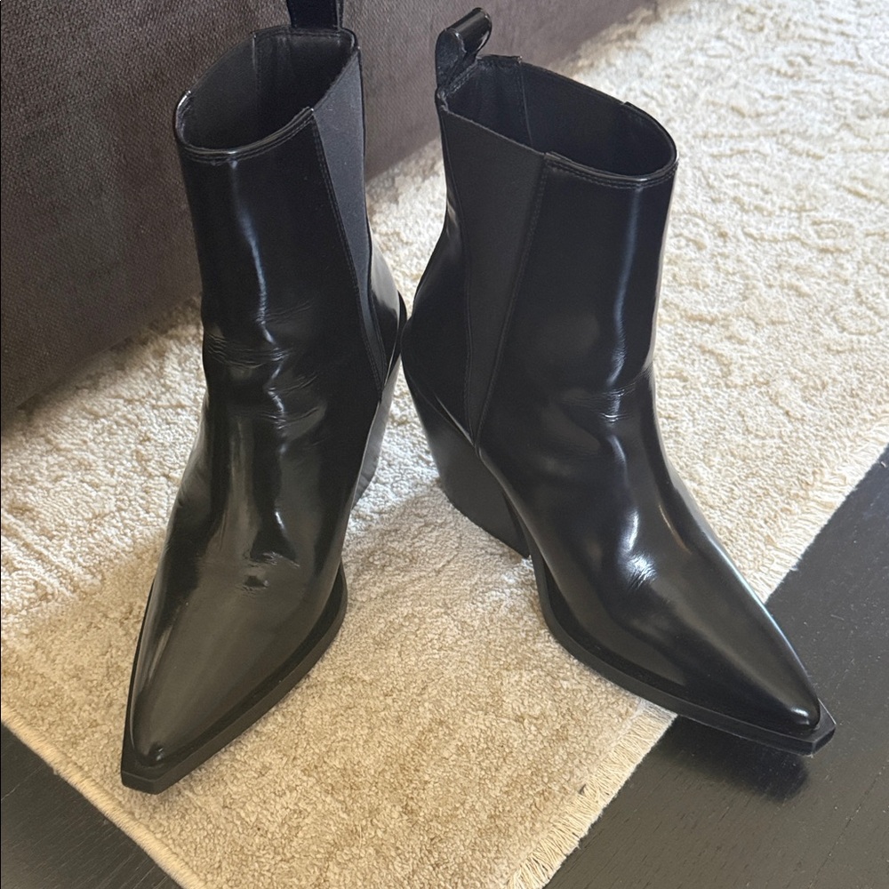 Anine Bing Pointed Toe Black Leather Ankle Boots